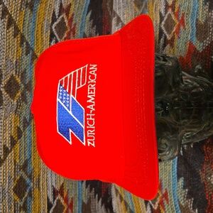 90s Zurich American Auto Insurance Red Canvas Embroidered Strapback